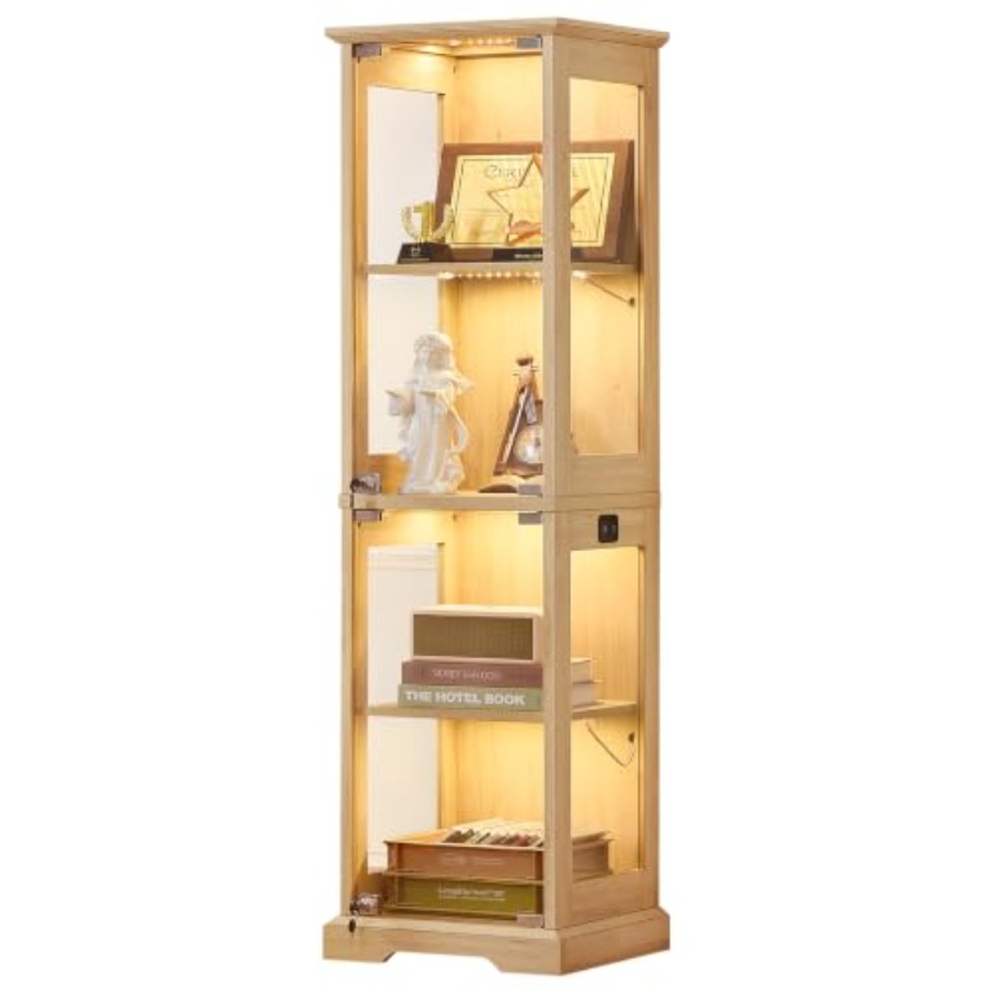 Glass Cabinet Display - Boerderijstijl smalle glazen vitrinekast met deuren