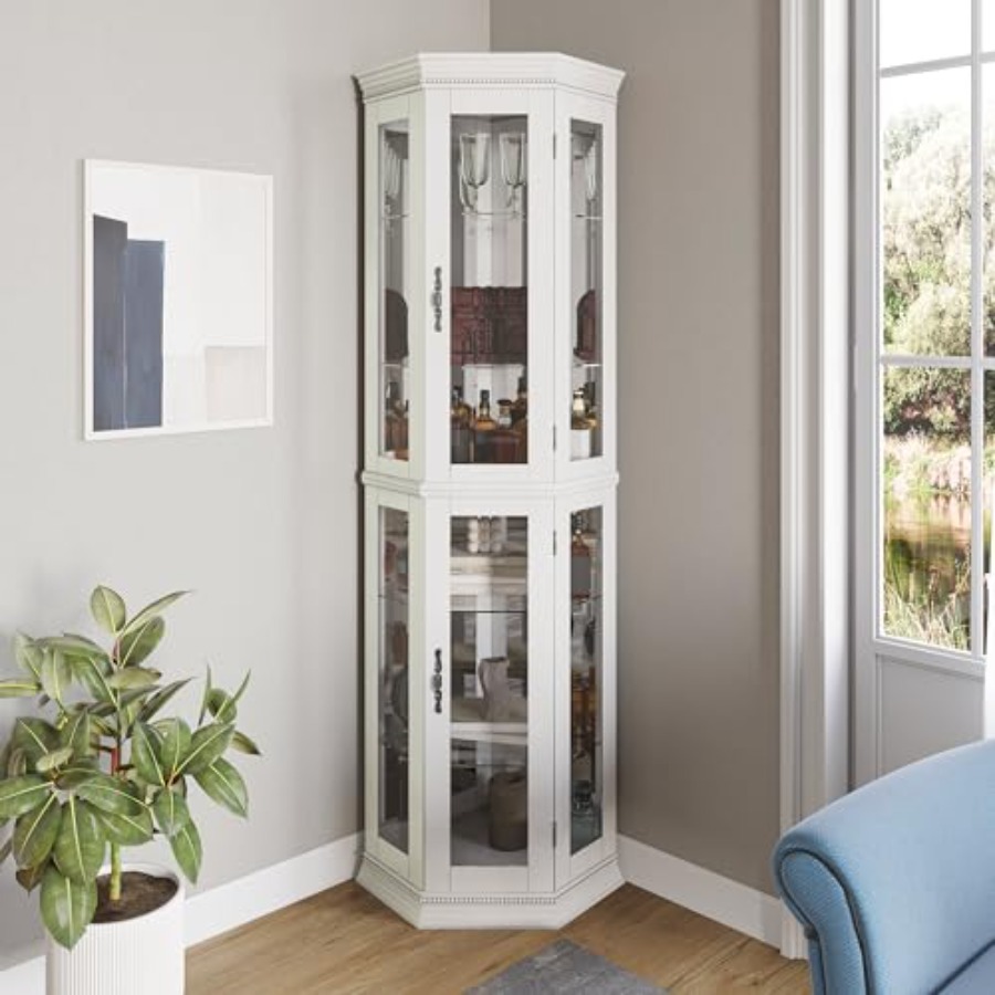 Glass Cabinet Display - Verlichte 3-zijdige glazen vitrinekast voor woonkamer