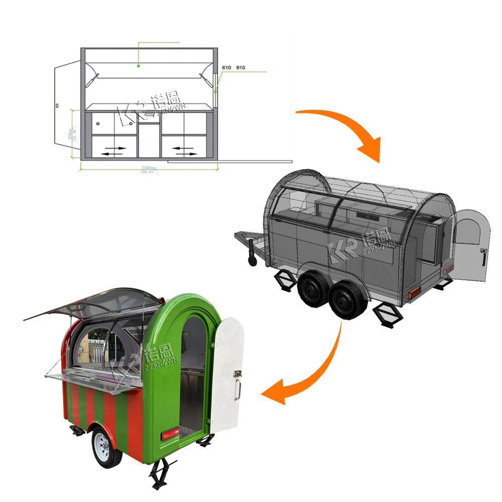 Foodtruck trailer, mobiele keu - Hot Dog Vending Cart recensie en prijs