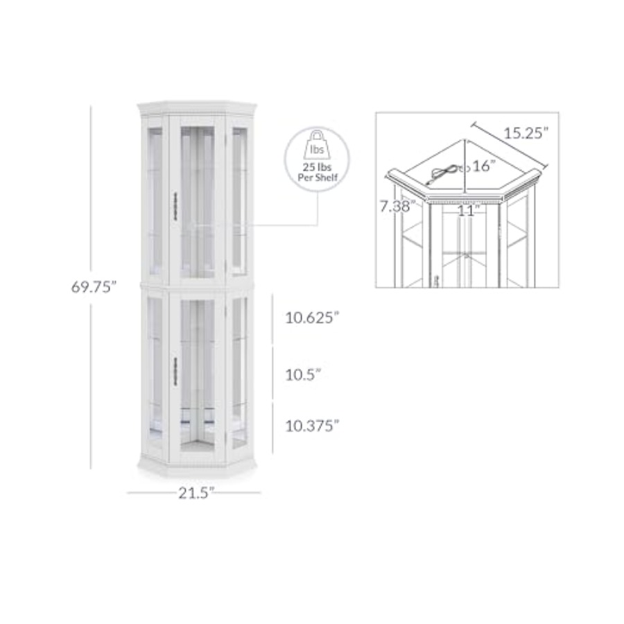 Verlichte 3-zijdige glazen vit - Glass Cabinet Display recensie en prijs