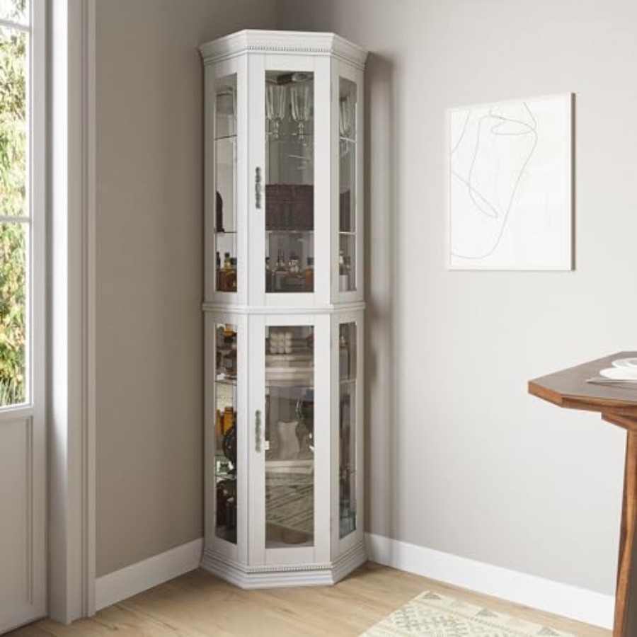 Verlichte 3-zijdige glazen vit - Glass Cabinet Display recensie en prijs