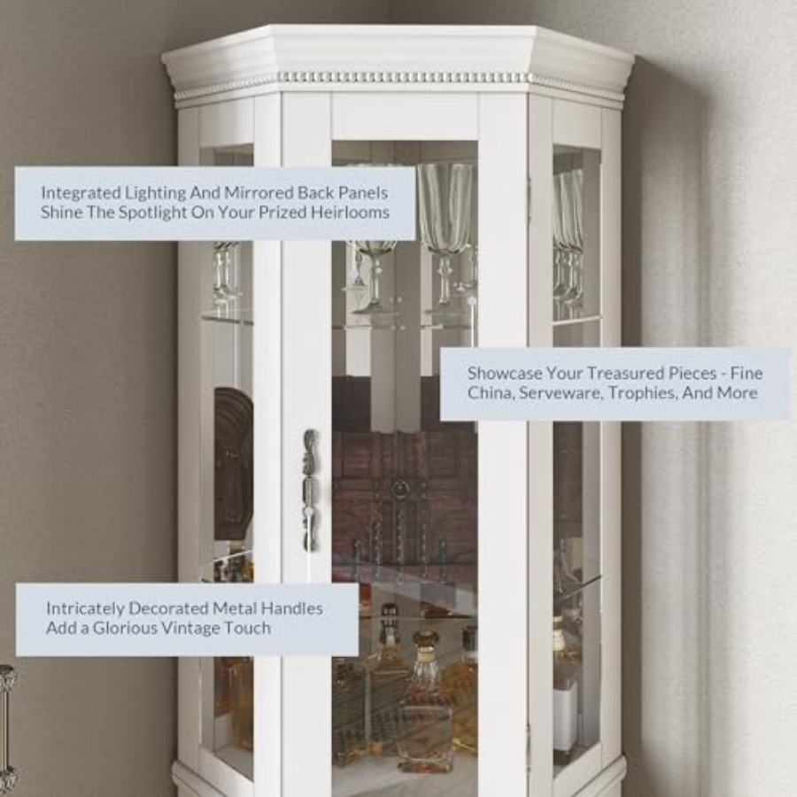 Verlichte 3-zijdige glazen vit - Glass Cabinet Display recensie en prijs